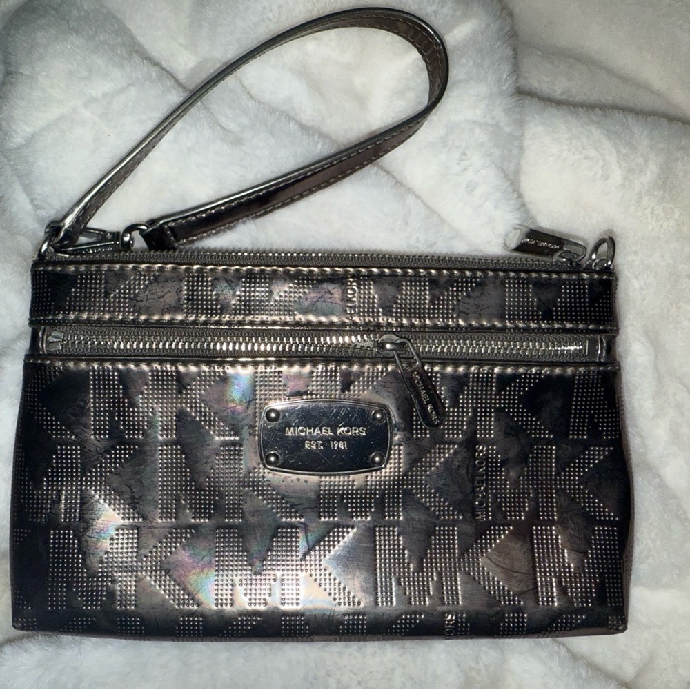 Michael Kors Silver Metallic Wristlet Bag